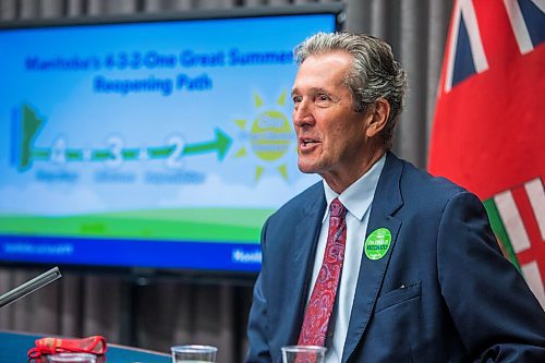 MIKAELA MACKENZIE / WINNIPEG FREE PRESS

Premier Brian Pallister announces the summer reopening plan at the Manitoba Legislative Building in Winnipeg on Thursday, June 10, 2021. For Danielle story.
Winnipeg Free Press 2021.