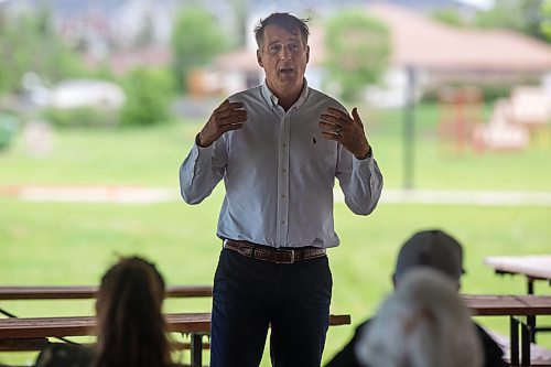 MIKE DEAL / WINNIPEG FREE PRESS
Maxime Bernier leader of the People's Party of Canada made his first of around ten stops in the next three days to encourage people to support his party at Hespeler Park in Niverville, MB, Friday morning.
210611 - Friday, June 11, 2021.