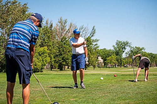 Daniel Crump / Winnipeg Free Press. Peter Mykytiuk gives a thumbs up to some friends as after taking a shot while playing a round at Kildonan Park golf course on Saturday afternoon. June 12, 2021.
