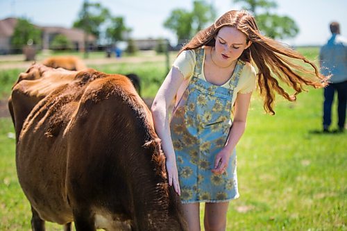 MIKAELA MACKENZIE / WINNIPEG FREE PRESS

Jessica Walker, who created and runs Little Red Barn Micro Sanctuary, poses for a portrait with 12-year-old jersey cow Serenity in Charleswood on Monday, June 14, 2021. Jessica rescues a variety of animals, including pigs, chickens, goats, sheep, cows and horses. She also gives tours to people of all ages in an effort to educate them about -- and give them a better appreciation for -- these animals. For Aaron Epp story.
Winnipeg Free Press 2021.