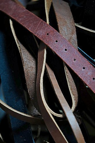 JOHN WOODS / WINNIPEG FREE PRESS
Chuck Allen, owner of Earth & Hide, a home-based pottery and leather works business, is photographed as he works on his product Monday, June 14, 2021. 

Reporter: Sanderson