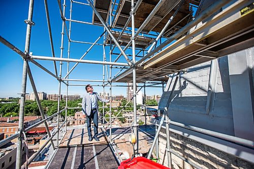 MIKAELA MACKENZIE / WINNIPEG FREE PRESS

Karl Loepp, COO and co-founder of Private Pension Partners, shows the Free Press around the work being done on the Augustine Centre up on the scaffolding by the steeple in Winnipeg on Tuesday, June 15, 2021. For Melissa Martin story.
Winnipeg Free Press 2021.