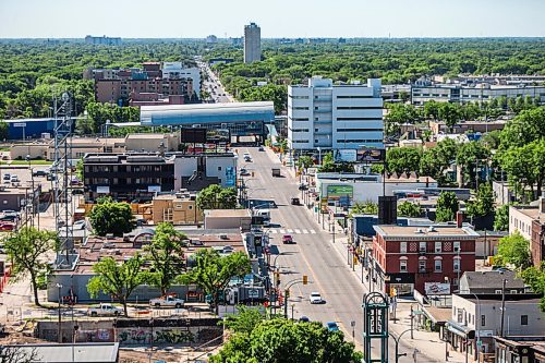 MIKAELA MACKENZIE / WINNIPEG FREE PRESS

The view down Osborne Street from the Augustine Church steeple construction scaffolding in Winnipeg on Tuesday, June 15, 2021. For Melissa Martin story.
Winnipeg Free Press 2021.