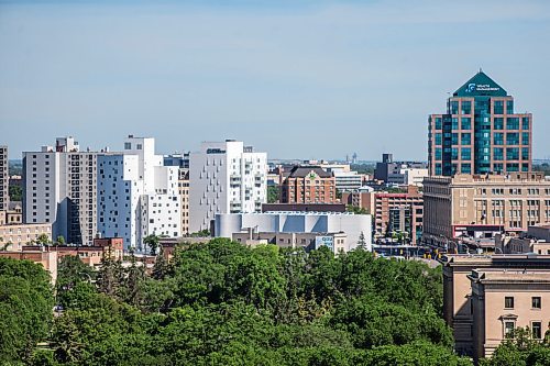 MIKAELA MACKENZIE / WINNIPEG FREE PRESS

The view towards downtown (with Qaumajuq in the foreground) from the Augustine Church steeple construction scaffolding in Winnipeg on Tuesday, June 15, 2021. For Melissa Martin story.
Winnipeg Free Press 2021.