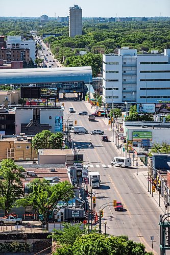 MIKAELA MACKENZIE / WINNIPEG FREE PRESS

The view down Osborne Street from the Augustine Church steeple construction scaffolding in Winnipeg on Tuesday, June 15, 2021. For Melissa Martin story.
Winnipeg Free Press 2021.