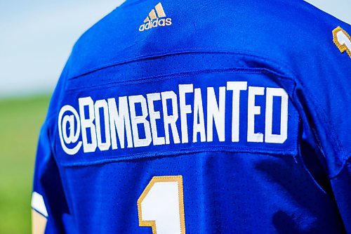 MIKAELA MACKENZIE / WINNIPEG FREE PRESS

Sean Schmatkow, aka Bomber Fan Ted, poses for a portrait in his fan gear at his home in Ste. Anne on Tuesday, June 15, 2021. For Taylor story.
Winnipeg Free Press 2021.