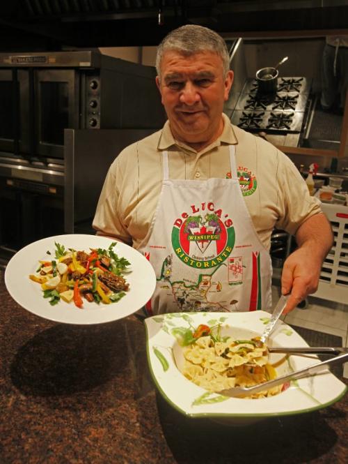 BORIS.MINKEVICH@FREEPRESS.MB.CA  100322 BORIS MINKEVICH / WINNIPEG FREE PRESS Tony de Luca  with a dish called Aglioae olioae vegetali.   Garlic oil and vegitables.