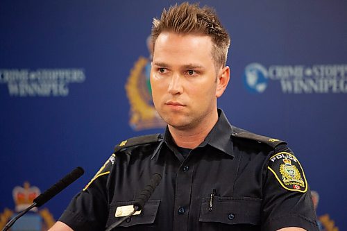 Daniel Crump / Winnipeg Free Press. Constable Jay Murray provides an update on the homicide of a 12-year-old youth. The homicide took place on Friday evening in the 200 block of Burrows avenue. June 19, 2021.