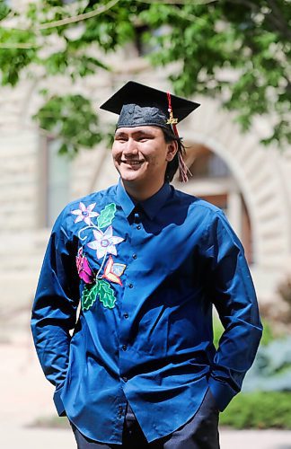 RUTH BONNEVILLE / WINNIPEG FREE PRESS

49.8 VIRUS THREE FAMILIES: following three families in 3 different types of schooling. 

Photo of Josiah Parenteau dressed with his graduation cap and traditional embellished dress shirt outside his school, U of W Collegiate High School, Thursday.  His mom, Anna Parenteau, drove him to pick up his graduation cap and gown for an upcoming grad celebration.  

Story: following three families  a homeschooling family, remote learning family and in-class instruction family  to document their learning curves during the pandemic. The last (fourth) edition will run July 3.

June 24,, 2021

