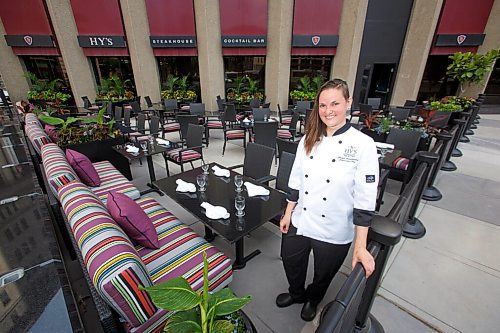 MIKE DEAL / WINNIPEG FREE PRESS
Executive Chef Jackie Hildebrand on Hy's patio at Portage and Main.
See Erik Pindera Story
210625 - Friday, June 25, 2021.