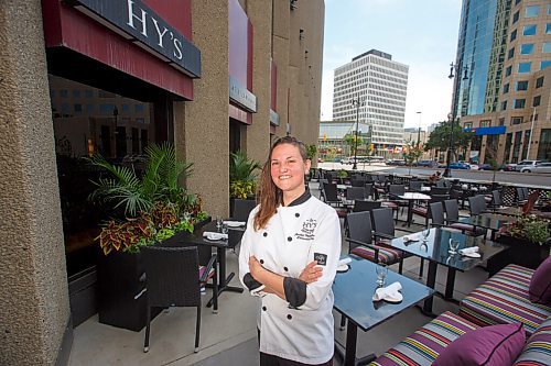 MIKE DEAL / WINNIPEG FREE PRESS
Executive Chef Jackie Hildebrand on Hy's patio at Portage and Main.
See Erik Pindera Story
210625 - Friday, June 25, 2021.