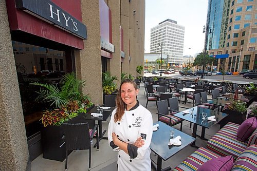 MIKE DEAL / WINNIPEG FREE PRESS
Executive Chef Jackie Hildebrand on Hy's patio at Portage and Main.
See Erik Pindera Story
210625 - Friday, June 25, 2021.