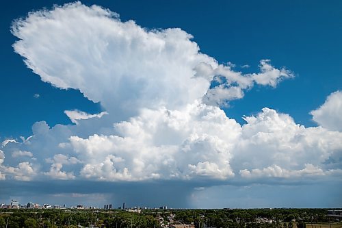 Daniel Crump / Winnipeg Free Press. A large anvil cloud (cumulonimbus incus) seen looking south over Winnipeg from Westview Park. Storms have prompted weather warnings for parts of Southern Manitoba Saturday evening. June 26, 2021.