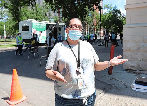 RUTH BONNEVILLE / WINNIPEG FREE PRESS

Local - Walk-in Vax Clinic 

Melissa Kachur talks to a reporter after getting her vaccination at a mobile, walk-up, Vaccination clinic set up at Central Park Tuesday.

JUNE 29, 2021