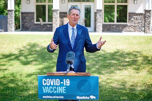 MIKE DEAL / WINNIPEG FREE PRESS
Premier Brian Pallister announced during a press conference, Tuesday morning, outside the Spirit Cottage at St. Amant Centre, 400 River Road, that his government is partnering with community-led organizations to increase COVID-19 vaccination uptake to help ensure that the province reaches its vaccination targets as quickly as possible.
210629 - Tuesday, June 29, 2021.