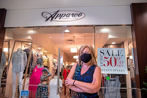 ALEX LUPUL / WINNIPEG FREE PRESS  

Janet Smith, co-owner of Appareo Fashion Boutique, poses for a portrait at her Winnipeg store located bellow the Fairmont Hotel on Tuesday, June 29, 2021. In Manitoba, small businesses remain in a precarious position, with only 35 per cent of stores making normal sales.