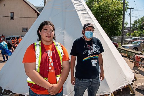 ALEX LUPUL / WINNIPEG FREE PRESS  

River Nepinak-Fontaine, Coordinator for Anishiative, and Jacob Kaufman, Main Street Project Peer Advocate, pose for a portrait in Winnipeg on Thursday, July 1, 2021.

Reporter: Cody Sellar