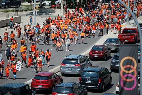 JOHN WOODS / WINNIPEG FREE PRESS
Hundreds joined in two marches for the children that have been found on residential school properties throughout Canada in Winnipeg Thursday, July 1, 2021. 

Reporter: ?