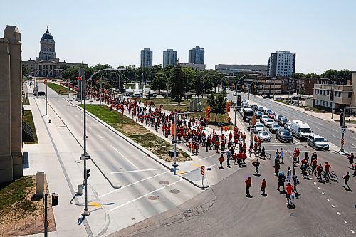 JOHN WOODS / WINNIPEG FREE PRESS
Hundreds joined in two marches for the children that have been found on residential school properties throughout Canada in Winnipeg Thursday, July 1, 2021. 

Reporter: ?