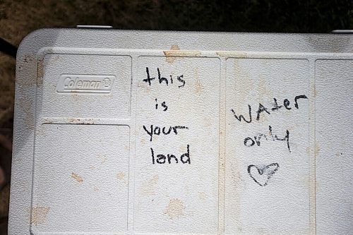 MIKAELA MACKENZIE / WINNIPEG FREE PRESS

Positive messages on the drinks coolers at the sacred fire and healing village on the Legislative grounds in Winnipeg on Monday, July 5, 2021. For Carol Sanders story.
Winnipeg Free Press 2021.