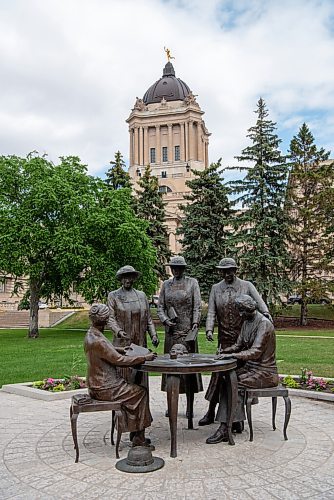 ALEX LUPUL / WINNIPEG FREE PRESS  

The Nellie McClung Memorial is photographed on the Manitoba Legislative Building's grounds in Winnipeg on Monday, July 5, 2021. It depicts the famous five, who helped Manitoba women become the first in Canada to win the right to vote.

Reporter: Ben Waldman