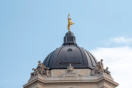 ALEX LUPUL / WINNIPEG FREE PRESS  

The Golden Boy stands atop the Manitoba Legislative Building' in Winnipeg on Monday, July 5, 2021. It embodies the spirit of enterprise and eternal youth, and is poised atop the dome of the building.

Reporter: Ben Waldman