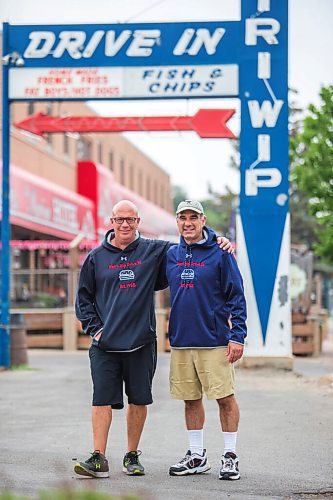 MIKAELA MACKENZIE / WINNIPEG FREE PRESS

Cousins Trif (left) and Dean Lambos pose for a portrait in front of the Dairi-Wip Drive In, one of the more iconic burger joints in town, in Winnipeg on Tuesday, July 6, 2021. For Dave Sanderson story.
Winnipeg Free Press 2021.