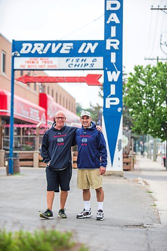 MIKAELA MACKENZIE / WINNIPEG FREE PRESS

Cousins Trif (left) and Dean Lambos pose for a portrait in front of the Dairi-Wip Drive In, one of the more iconic burger joints in town, in Winnipeg on Tuesday, July 6, 2021. For Dave Sanderson story.
Winnipeg Free Press 2021.