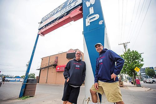 MIKAELA MACKENZIE / WINNIPEG FREE PRESS

Cousins Trif (left) and Dean Lambos pose for a portrait in front of the Dairi-Wip Drive In, one of the more iconic burger joints in town, in Winnipeg on Tuesday, July 6, 2021. For Dave Sanderson story.
Winnipeg Free Press 2021.