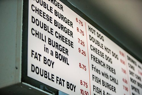 MIKAELA MACKENZIE / WINNIPEG FREE PRESS

The menu at the Dairi-Wip Drive In, one of the more iconic burger joints in town, in Winnipeg on Tuesday, July 6, 2021. For Dave Sanderson story.
Winnipeg Free Press 2021.