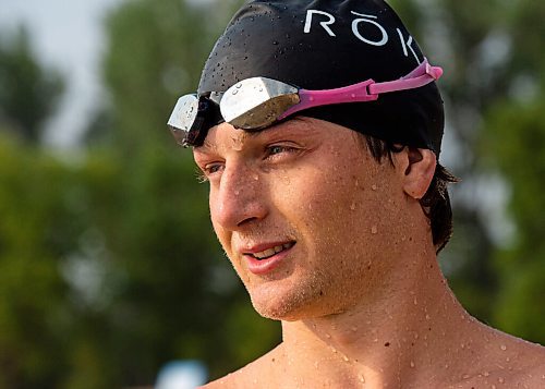 MIKE SUDOMA / WINNIPEG FREE PRESS
Triathlete, Blake Harris, takes a moment during a Triathlon Manitoba practice in Birds Hill Park Tuesday evening
July 6, 2021