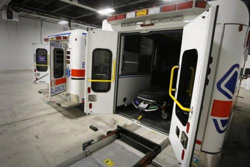 MIKE.DEAL@FREEPRESS.MB.CA 100401 - Thursday, April 1st, 2010 A standard ambulance (left) that the department uses now and the new larger heavy-duty ambulance (right) which is only a few weeks away from being ready to go. See Melissa Martin story MIKE DEAL / WINNIPEG FREE PRESS