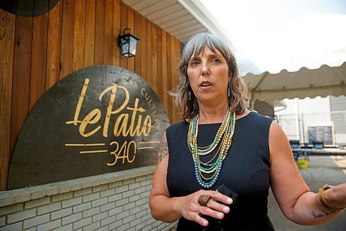 MIKE DEAL / WINNIPEG FREE PRESS
Ginette Lavack, CEO of the Centre culturel franco-manitobain during the official opening of Le Patio 340, Winnipegs new pop-up, summertime and bilingual cultural bar. 
Run by Centre culturel franco-manitobain with food by Stella's. At 14,000 sq.ft, Le Patio 340 is set in a park like area just east of the main Centre Culturel Franco-Manitobain complex.
See Ben Sigurdson story
210707 - Wednesday, July 07, 2021.