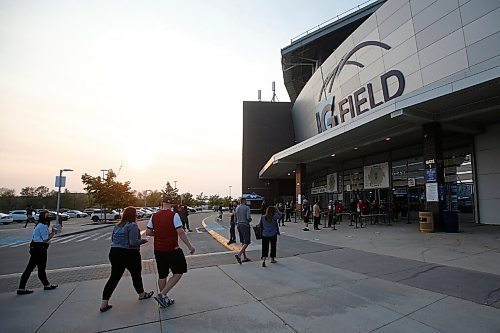 JOHN WOODS / WINNIPEG FREE PRESS
Valour football fans line up to get their vaccination cards/QR codes scanned before they enter the stadium in Winnipeg Wednesday, July 7, 2021.

Reporter: ?