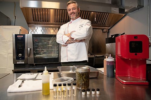 ALEX LUPUL / WINNIPEG FREE PRESS  

Chef Travis Mogens Petersen poses for a portrait at Russell-Hendrix in Winnipeg on Tuesday, July 6, 2021. Petersen has been travelling across the country, teaching other chefs how to cook with cannabis.

Reporter: Eva Wasney