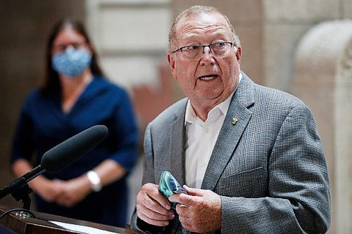 JOHN WOODS / WINNIPEG FREE PRESS
Health and Seniors Care Minister Heather Stefanson listens in as Economic Development and Jobs Minister Ralph Eichler, announced new nursing program today at the Manitoba Legislature n Winnipeg Thursday, July 8, 2021.

Reporter: ?