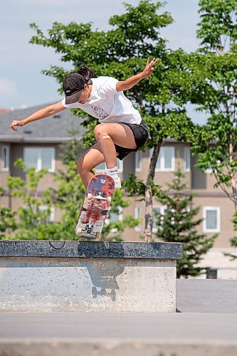 MIKE SUDOMA / WINNIPEG FREE PRESS

Maddy Nowasad Ollies off of a box during a session with her partner, Emilie Rafnson at Riverbend Skatepark Wednesday afternoon

July 7, 2021