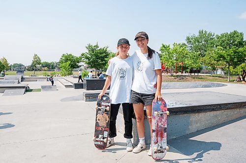 MIKE SUDOMA / WINNIPEG FREE PRESS

(Left to Right) Emilie Rafnson and Maddy Nowasad share a moment as they take a break whiles skateboarding at Riverbend Skatepark Wednesday afternoon. 

July 7, 2021