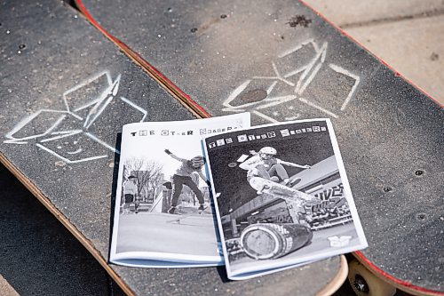 MIKE SUDOMA / WINNIPEG FREE PRESS

Copies of Maddy Nowasad's and Emilie Rafnson’s zine, “The Other Skaters” sit atop their skateboards with he zine’s logo spray painted onto their grip tape at Riverbend Skatepark Wednesday afternoon

July 7, 2021
