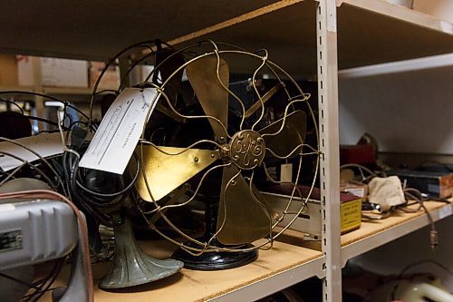 MIKE DEAL / WINNIPEG FREE PRESS
In one of the outbuildings the museum has shelves of donated items that need to be cataloged and repaired for eventual use in the museum, including several old fans.
Manitoba Electrical Museum, 680 Harrow St.
Strange and wonderful artifacts from the backrooms and attics of Manitoba's community-run museums.
See Brenda Suderman story
210707 - Wednesday, July 07, 2021.