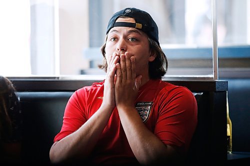 JOHN WOODS / WINNIPEG FREE PRESS
England fan Emmett Pangman watches as his team loses to Italy in the Euro Cup at Bar Italia in Winnipeg Sunday, July 11, 2021. 

Reporter: Rutgers
