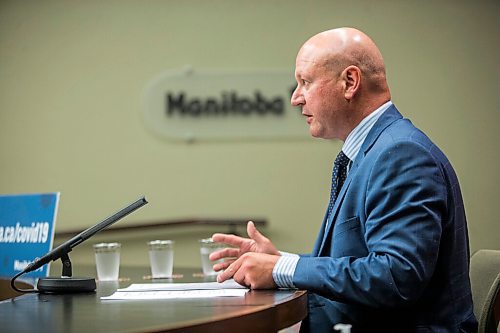 MIKAELA MACKENZIE / WINNIPEG FREE PRESS

Dr. Brent Roussin, chief provincial public health officer, gives his daily COVID-19 update at the Manitoba Legislative Building in Winnipeg on Monday, July 12, 2021. For --- story.
Winnipeg Free Press 2021.