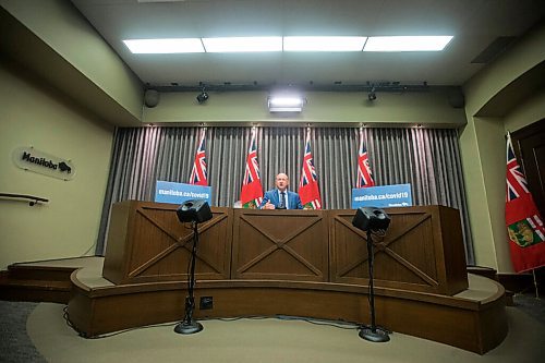 MIKAELA MACKENZIE / WINNIPEG FREE PRESS

Dr. Brent Roussin, chief provincial public health officer, gives his daily COVID-19 update at the Manitoba Legislative Building in Winnipeg on Monday, July 12, 2021. For --- story.
Winnipeg Free Press 2021.