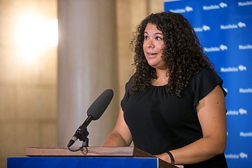 MIKAELA MACKENZIE / WINNIPEG FREE PRESS

Victims Assistance Community Grants Inc. board member Cydney Bergen speaks about new funding supports for victims of crime at an announcement at the Manitoba Legislative Building in Winnipeg on Tuesday, July 13, 2021. For Dylan Robertson story.
Winnipeg Free Press 2021.