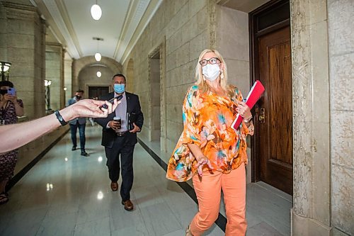 MIKAELA MACKENZIE / WINNIPEG FREE PRESS

PC MLAs Rochelle Squires and Cliff Cullen leave a cabinet meeting at the Manitoba Legislative Building in Winnipeg on Wednesday, July 14, 2021. For Dylan story.
Winnipeg Free Press 2021.