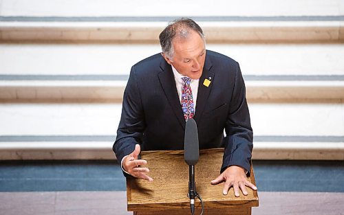 MIKE DEAL / WINNIPEG FREE PRESS
Selkirk MLA Alan Lagimodiere Manitoba's new minister responsible for Indigenous affairs talks to the press Thursday morning. 
210715 - Thursday, July 15, 2021.