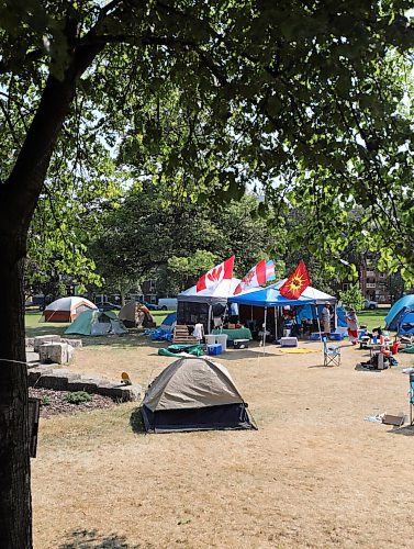 RUTH BONNEVILLE / WINNIPEG FREE PRESS

49.8 Leg camp 

Sacred fire healing village on the east side of the Legislative grounds.

Reporter: Ben Waldman 

July 13, 2021


