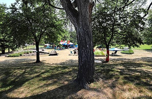 RUTH BONNEVILLE / WINNIPEG FREE PRESS

49.8 Leg camp 

Sacred fire healing village on the east side of the Legislative grounds.

Reporter: Ben Waldman 

July 13, 2021


