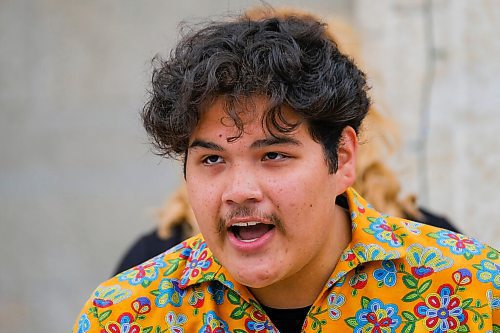 MIKE DEAL / WINNIPEG FREE PRESS
Wapastim Harper a Treaty 5 youth representative along with chiefs from the Treaty 5 First Nations gather on the front steps of the Manitoba Legislative building Monday morning to announce an action plan to combat hate crime and racism. 
210719 - Monday, July 19, 2021.