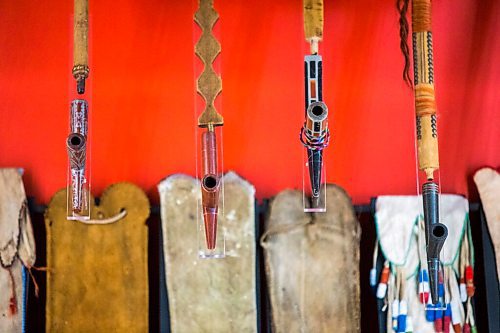 MIKAELA MACKENZIE / WINNIPEG FREE PRESS

Ceremonial pipes and pipe bags in a display about treaty promises at the Manitoba Museum in Winnipeg on Tuesday, July 20, 2021. For --- story.
Winnipeg Free Press 2021.